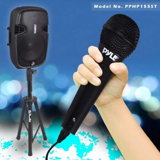 Pyle PPHP155ST Wireless Portable PA Speaker System - 1500W High Powered Bluetooth Compatible Active Outdoor Sound Speakers w/ USB SD MP3 RCA - 35mm Mount, Stand, Microphone, Power Cable, Black, 15" - Image 2
