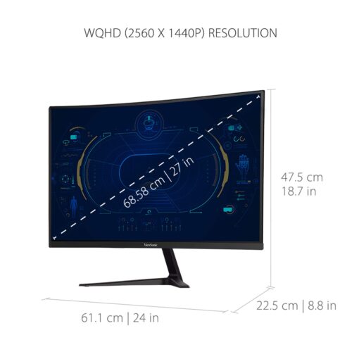 ViewSonic VX2718-2KPC-MHD 27 Inch Curved 1440p 1ms 180Hz Gaming Monitor with FreeSync Premium, Eye Care, HDMI and Display Port - Image 4