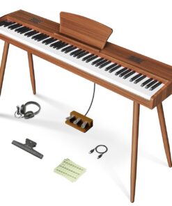 Longeye Digital Piano 88 Keys Wood Piano Keyboard Semi Weighted Electric Piano for Beginners and Professionals with Triple Pedal, Headphone, Music Rest Support MIDI Connection MOOD Walnut