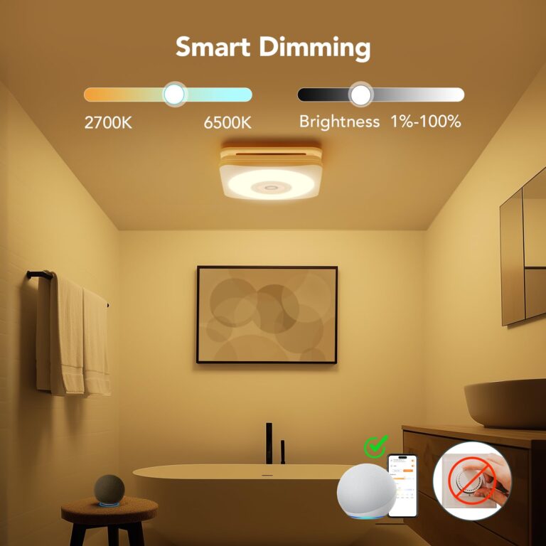 OREiN Matter Smart Bathroom Exhaust Fan with Light, 110/160 CFM 0.8/1.0 Sones Bathroom Fan with Bluetooth Speaker, Exhaust Fans with Humidity Sensor & Remote, APP Control, 1500lm 2700k-6500k Dimming - Image 3