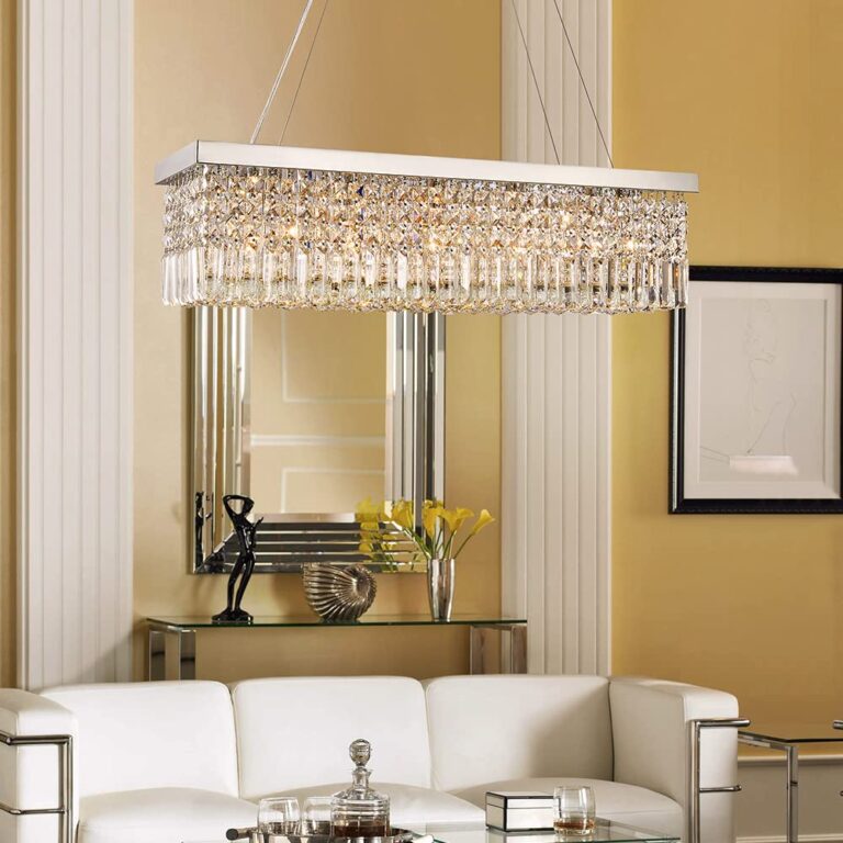 Saint Mossi 5-Lights K9 Crystal Chandelier for Dining Room, Rectangular Pendant Light Fixture for Kitchen Island, Raindrop Flush Mount Ceiling Light Fixture,H9 x W10 x L31, Chain Adjustable - Image 5