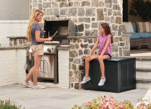 Rubbermaid Medium Resin Outdoor Storage Deck Box (74 Gal), Weather Resistant, Black, Deck Organization for Home/Backyard/Pool Chemicals/Toys/Garden Tools/Porch/Patio Cushions - Image 3