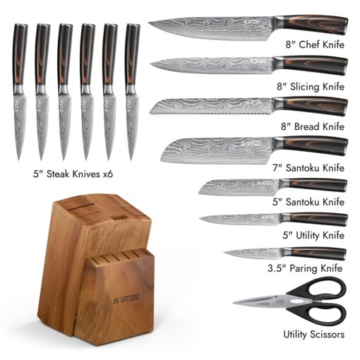 Yatoshi 15 Piece Knife Block Set - Pro Kitchen Knife Set Ultra Sharp High Carbon Stainless Steel with Ergonomic Handle - Image 9