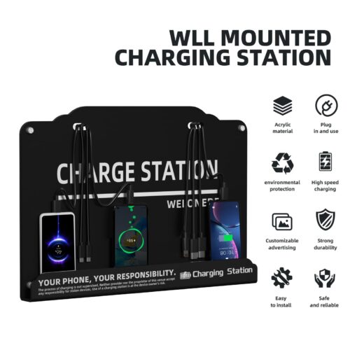 Wall Mounted Cell Phone Charging Station Mobile Phone Charging Station | Fast Charging 8 Device | Compatible with iPhone ipad Smartphone Tablets Port | Great for Offices Hotel Hospital Airport - Image 3
