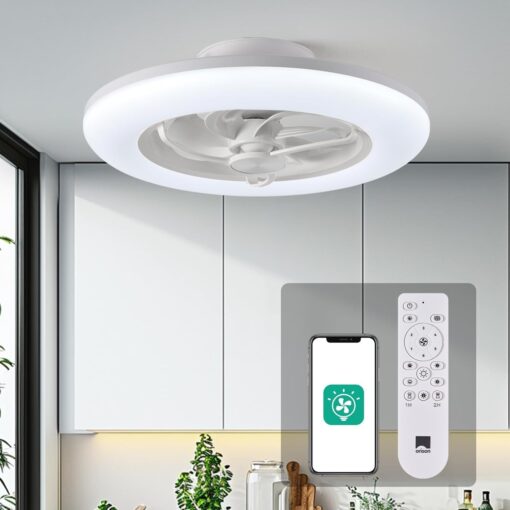 Orison Ceiling Fans with Lights- Low Profile Ceiling Fan with Light 22.4“ LED Dimmable Ceiling Fans with Remote Control,Smart 3 Light Color and 6 speeds 7 Blades