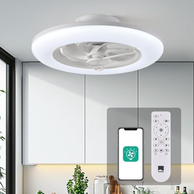 Orison Ceiling Fans with Lights- Low Profile Ceiling Fan with Light 22.4“ LED Dimmable Ceiling Fans with Remote Control,Smart 3 Light Color and 6 speeds 7 Blades