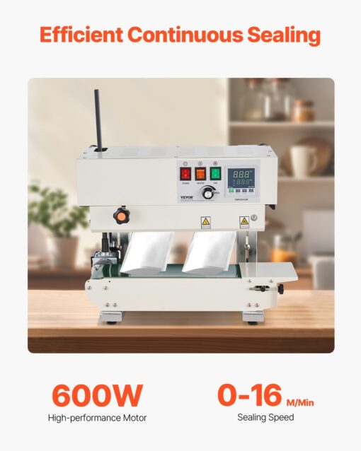 VEVOR Continuous Bag Band Sealing Machine, 0.24-0.47 in/6-12 mm Seal Width, Band Sealer Machine with Digital Temperature Control, Carbon Steel Bag Sealer for 0.02-0.8 mm Plastic Bags Films - Image 9