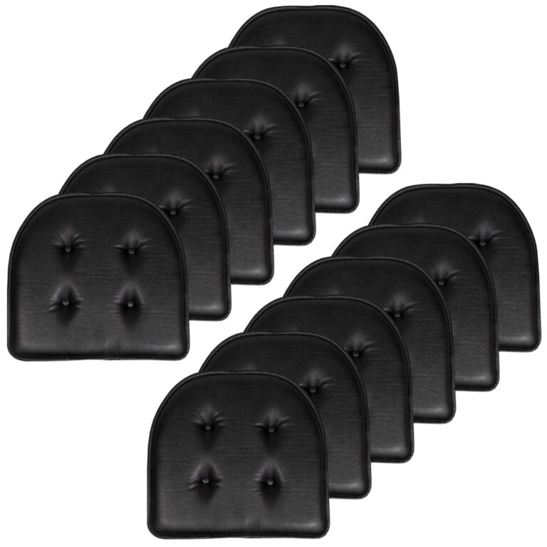 Sweet Home Collection Chair Cushion Memory Foam Pads Tufted Slip Non Skid Rubber Back U-Shaped 17" x 16" Seat Cover, 12 Pack, Faux Leather Black
