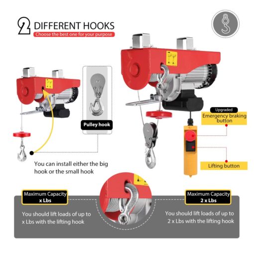 VIVOHOME Electric Hoist, 110V 1320 Lbs Winch with Remote Control, Zinc-Plated Steel Wire Hoist for Garage, Warehouses, Factories 38ft Lifting Height with Emergency Stop Switch ETL Listed - Image 3