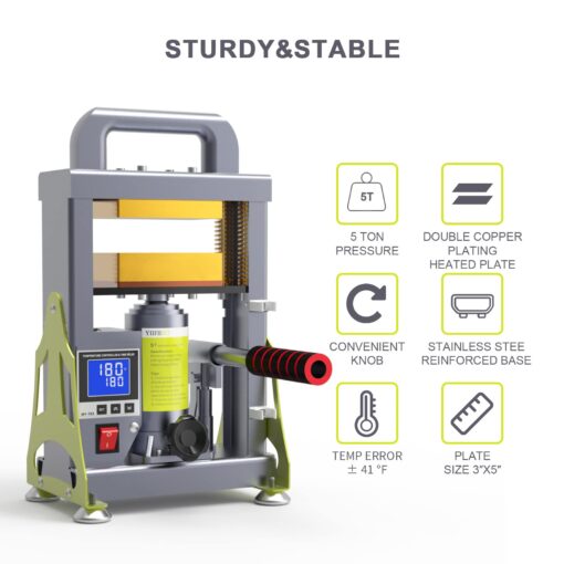 YIIFIISET 5 Ton Hydraulic Heat Press Machine with 3x5 inch Heated Plates,Auto Temperature Adjustment Heat Press - Image 3