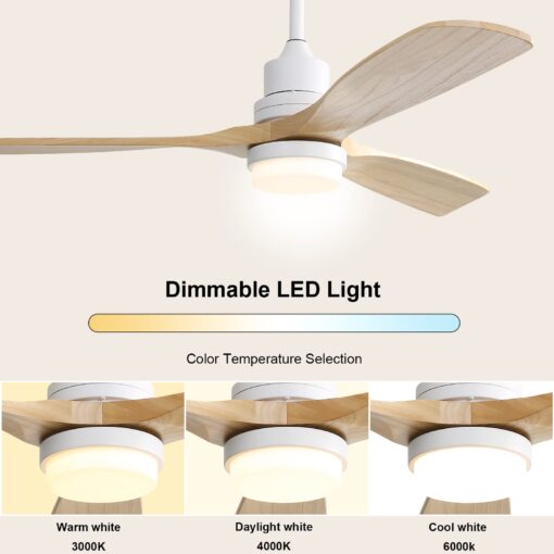 Sofucor Low Profile Ceiling Fan With Lights Remote Control 52 Inch Flush Mount Ceiling Fan Modern Wood Blade Fan For Bedroom Living Room Indoor Outdoor Farmhouse Patio, Noiseless DC Motor - Image 6
