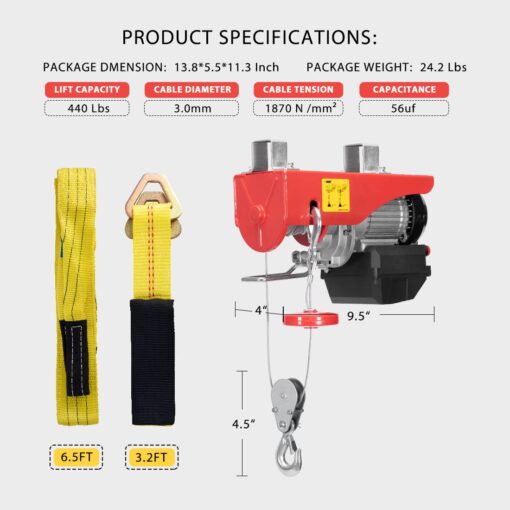 VIVOHOME Electric Hoist, 110V 440 Lbs Winch with Wireless Remote Control, Zinc-Plated Steel Wire Hoist for Garage, Warehouses, Factories 38ft Lifting Height with Emergency Stop Switch ETL Listed - Image 3