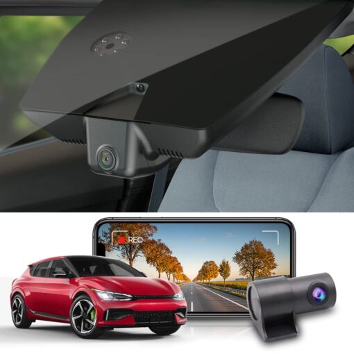 Fitcamx 4K Dual Dash Cam for 2022 2023 2024 Kia EV6 GT GT-Line Light Wind, Integrated OEM Style, Front 2160P+Rear 1080P Video, Loop Recording, WiFi & APP, Gravity Sensor, Easy to Use, 128GB Card