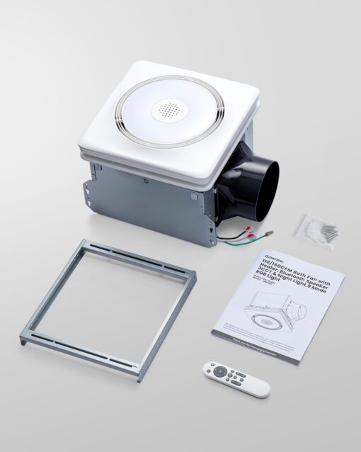 GROWNEER Bathroom Fan with Bluetooth Speaker, 110/160 CFM 1.0 Sone Bathroom Exhaust Fan with Heater, Exhaust Fan with Light & Remote, 9 RGB Modes, 1500lm 3 Color Temperature & Nightlight, EZ Install - Image 3