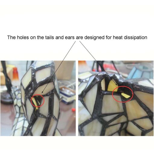 Bieye L10771 Cats in Love Tiffany Style Stained Glass Accent Table Lamp Night Light for Home Decoration (Two Cats, Yellow) - Image 5