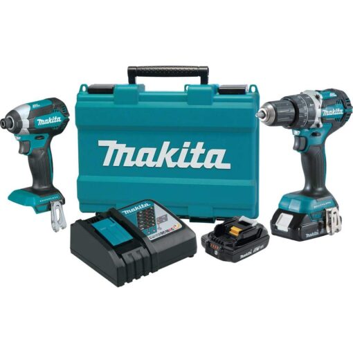 Makita XT269R 18V LXT Lithium-Ion Compact Brushless Cordless 2-Pc. Combo Kit (2.0Ah), Blue