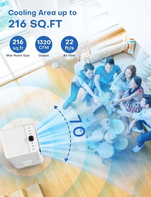 COOLECH Portable Air Conditioners w/Remote, 4 Modes & 3 Speeds, Waterless Alert System & 2.4-Gal Tank for 20H Cooling, 12H Timer for Auto Off, 3-IN-1 Evaporative Air Cooler for Room Bedroom Office - Image 4