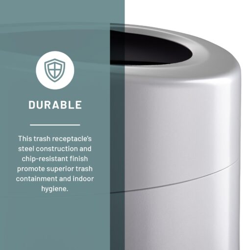 Safco Open Top Trash Can, 30 Gallon Stainless Steel Modern Garbage Can for Indoor Use, Silver - Image 6
