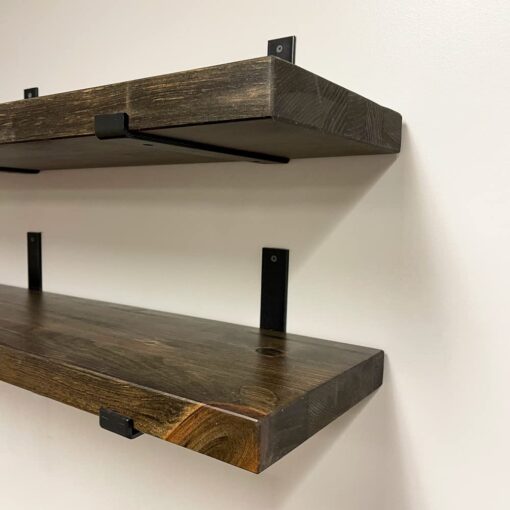 Rustic Shelves with J-Brackets Set of 2, Industrial Shelf, Kitchen Shelves, Solid Wood, Decorative Wall Storage, Heavy Duty, URBANDI (Dark Brown, 24Wx8D) - Image 6