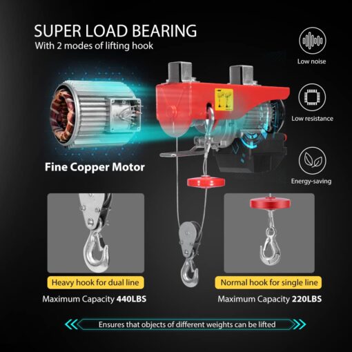 VIVOHOME Electric Hoist, 110V 440 Lbs Winch with Wireless Remote Control, Zinc-Plated Steel Wire Hoist for Garage, Warehouses, Factories 38ft Lifting Height with Emergency Stop Switch ETL Listed - Image 5