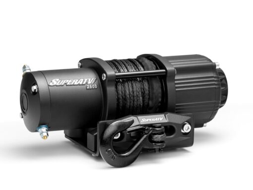 SuperATV Black Ops 2500 LB Winch Kit for UTV/ATV | Includes 50 Ft. Synthetic Rope | 12 Volt Winch | 1 HP Motor | Waterproof Seals and Solenoid | 166:1 Gear Ratio