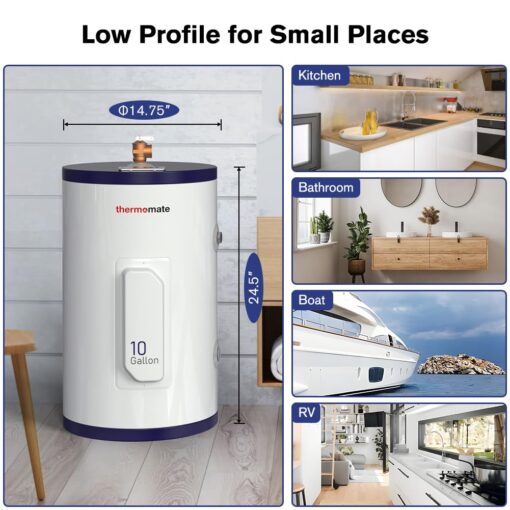 thermomate Tank Water Heater Electric, 10 Gallon Small Point of Use Hot Water Heater, 120 Volt 1500W Compact Residential Water Heater, Adjustable Thermostat, UL Listed (ES1000) - Image 5