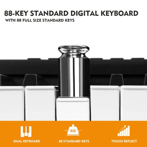 MUSTAR Digital Piano 88 Key Weighted with Stand, 88 Key Semi Weighted Keyboard Piano MEP-900, Portable Electric Piano Keyboard 88 Keys with Bluetooth Connection, Case, Sustain Pedal, MDF, Black - Image 5