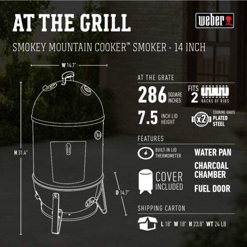 Weber 14-inch Smokey Mountain Cooker, Charcoal Smoker - Image 8