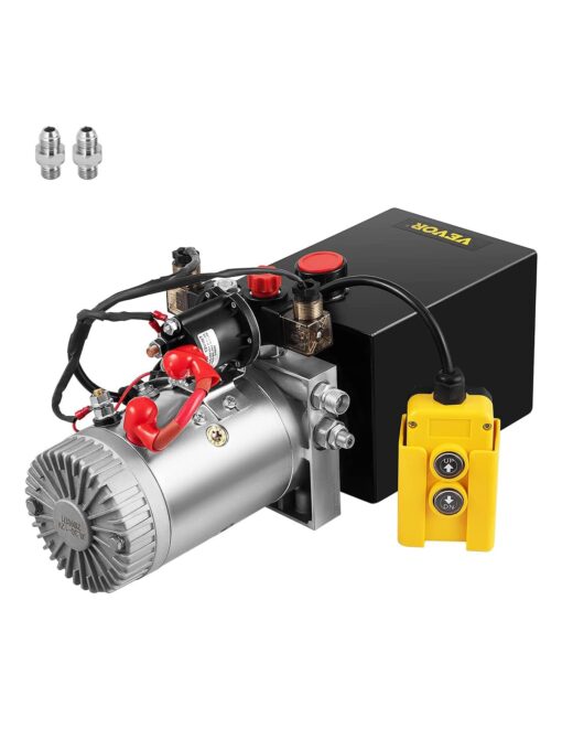 Mophorn Hydraulic Power Unit 8 Quart Hydraulic Pump Double Acting Hydraulic Power 12V DC with Metal Oil Reservoir Hydraulic Pump Power Unit for Dump Trailer Car Lifting