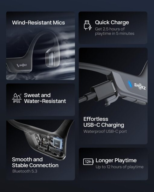 SHOKZ New OpenRun Pro 2 - Open-Ear, Bone Conduction Sport Headphones - with Reflective Strip - Sweat Resistant, Workout Headphones - Secure, Wireless, Comfortable Fit-Deep Bass and Smart Mic App - Image 4