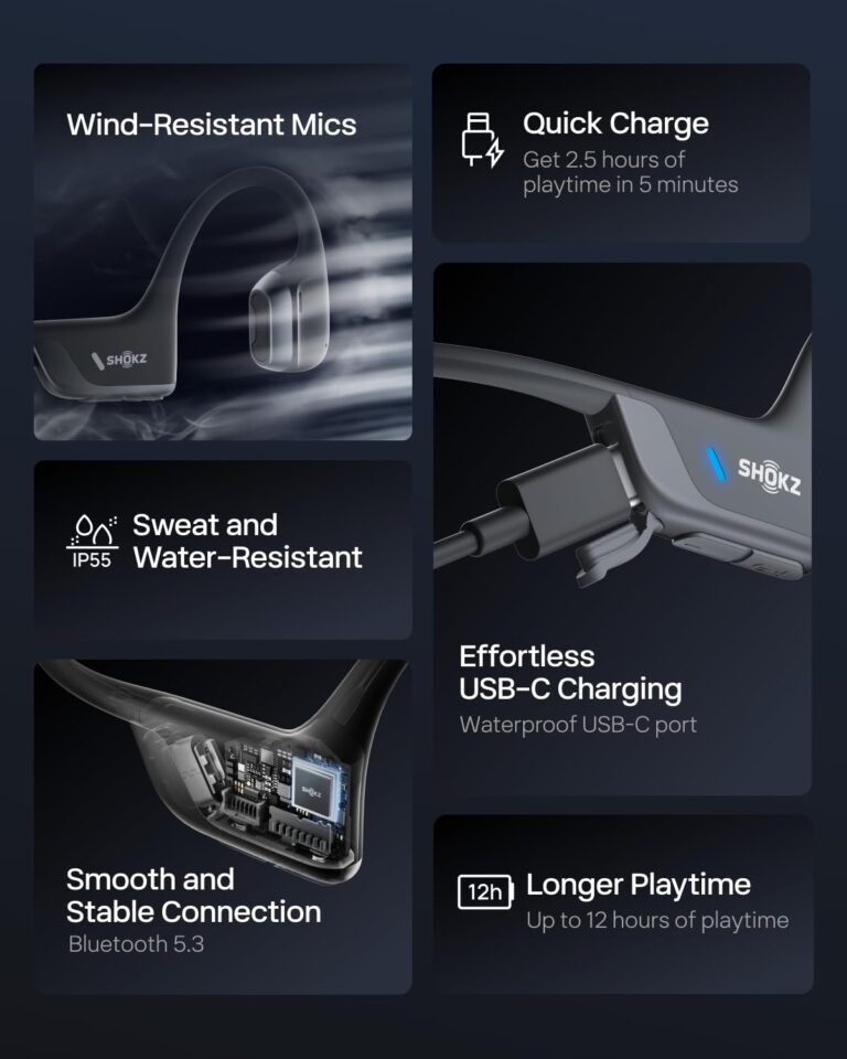 SHOKZ New OpenRun Pro 2 - Open-Ear, Bone Conduction Sport Headphones - with Reflective Strip - Sweat Resistant, Workout Headphones - Secure, Wireless, Comfortable Fit-Deep Bass and Smart Mic App - Image 4