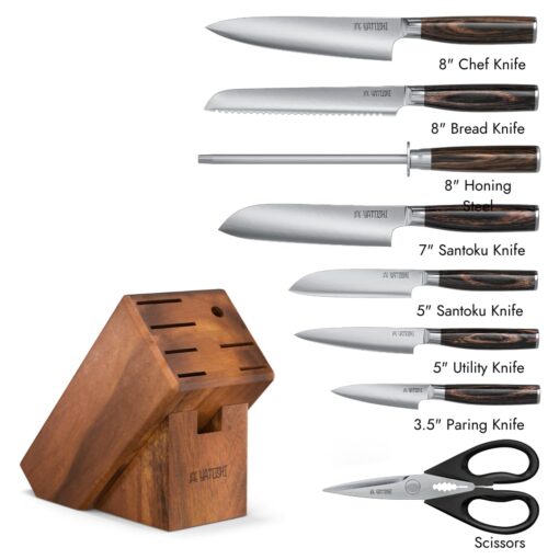 Yatoshi 9 Piece Block Set - Pro Kitchen Knife Set Ultra Sharp High Carbon Steel with Ergonomic Handle - Image 9