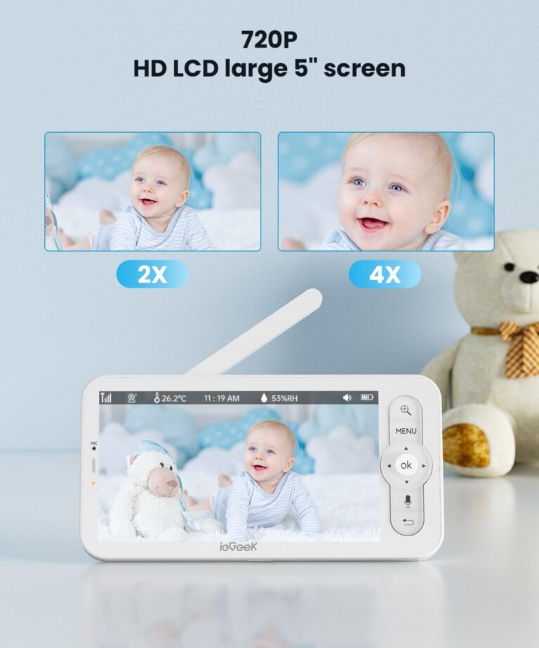 ieGeek Split-Screen Baby Monitor with 2 Camera and Audio-Two 2K Video Monitor with 5" Screen -Night Vision,Two-Way Talk,Cry&Motion Detection,Temper&Humidity Sensor,Remote Control via Screen and APP - Image 3