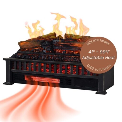 Country Living Electric Fireplace Logs, 27” LED Electric Fireplace Inserts with Infrared Heater, Electric Heater Heats up to 1000 Sq. Ft., Remote Controlled Infrared Heaters for Indoor Use, Black - Image 5
