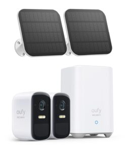 eufy Security eufyCam 2C Pro 2+1 Kit with Solar Panel 2W, Wireless Home Security System with 2K Resolution, 180-Day Battery Life, HomeKit Compatibility, IP67, Night Vision, and No Monthly Fee.