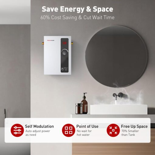 thermomate Tankless Water Heater Electric, 8kW at 240 Volt, On Demand Instant Hot Water Heater for Point of Use, Self-Modulating Save Energy, Save Space, 1.56GPM at 35°F Rise - Image 6