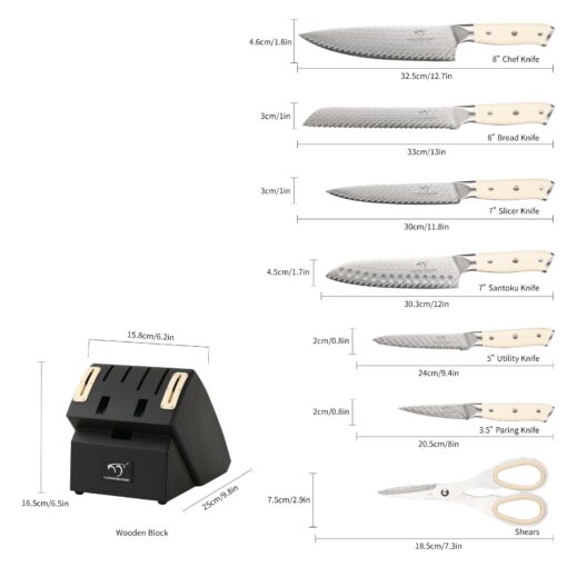 NANFANG BROTHERS Knife Sets 10 Pieces for Kitchen with Block, Damascus Kitchen Knife Set with Block, ABS Ergonomic Handle for Chef Knife Set and Kitchen Shear - Image 7