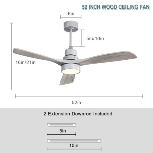 Sofucor Low Profile Ceiling Fan with Lights Remote Control 52 Inch Flush Mount Ceiling Fan Modern Wood Blade Fan for Bedroom Living Room Indoor Outdoor Farmhouse Patio, Noiseless DC Motor - Image 2