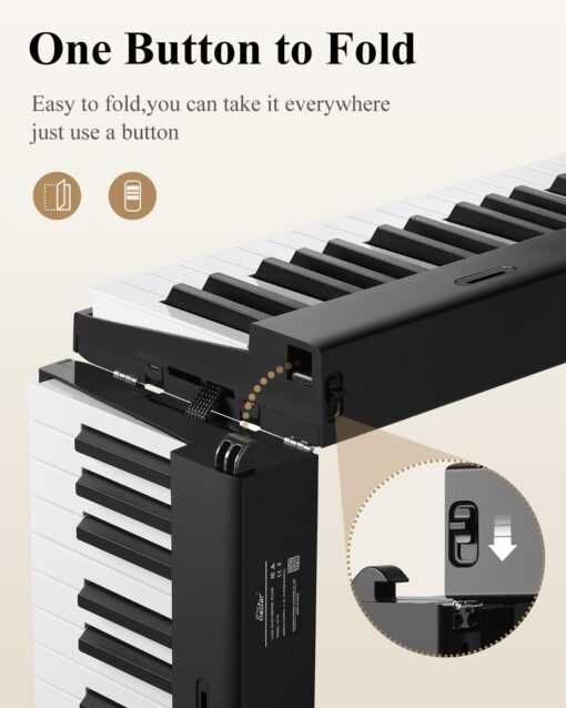 Eastar EP-10 Beginner Foldable Digital Piano 88 Key Full Size Semi Weighted Keyboard, Bluetooth Portable Electric Piano with Piano Bag - Image 5