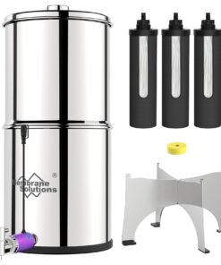 Membrane Solutions UV Countertop Water Filtration System, Stainless Steel 2.25G Gravity Water Filter with 3 Pack 0.1-Micron UF Filters, for Home, Camping, and RVing (U3P)