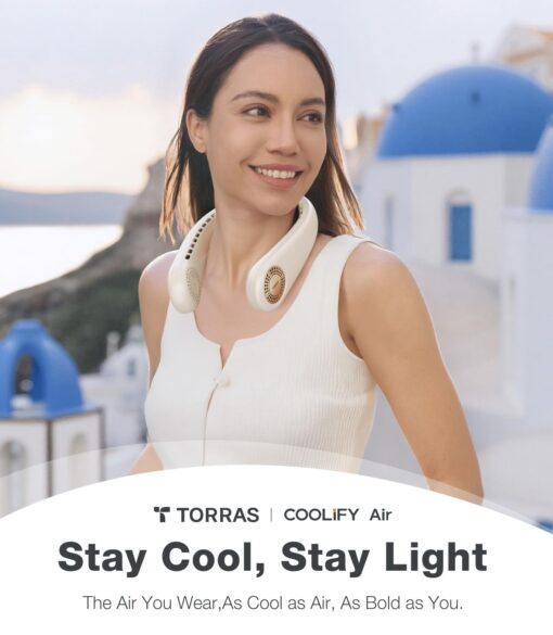 TORRAS COOLiFY Air 2025 Upgraded Neck Fan Air Conditioner, Ultra-Light Portable Fan Rechargeable, Personal Cooling Neck with 3 Modes Fan/Cooler/Heat for Travel, Camping, Outdoor, Ivory - Image 7