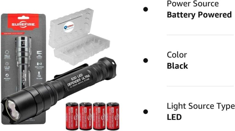 SureFire E2D Defender Ultra (E2DLU-A) 1000 Lumens Dual-Output Tactical Flashlight LED - Bundle with 4 Extra CR123A Batteries and Battery Case - Tailcap Click Switch Light, EDC Defense Flashlights - Image 2