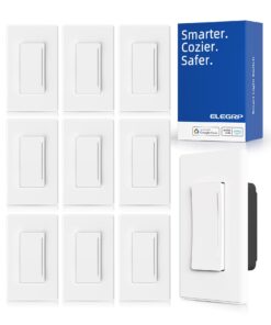 ELEGRP Smart Dimmer Light Switch DTR30, Single Pole or 3 Way, 2.4GHz Wi-Fi Touch Dimmer Compatible with Alexa/Google Assistant, Needs Neutral Wire, No Hub Required, UL and FCC Listed, White, 10 Pack