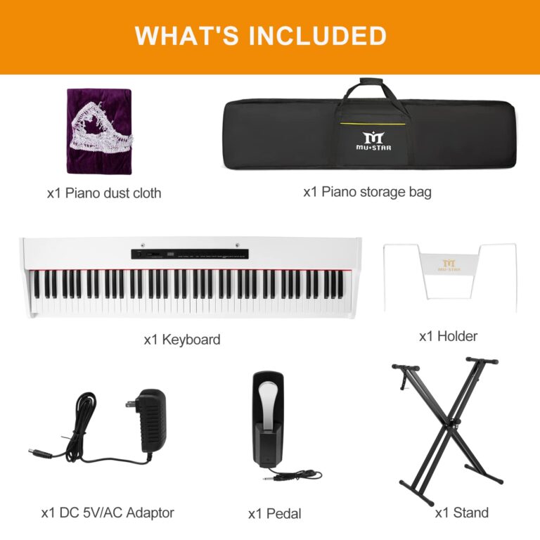 MUSTAR Digital Piano 88 Key Weighted with Stand, 88 Key Semi Weighted Keyboard Piano MEP-1000, Portable Electric Piano Keyboard 88 Keys with Bluetooth Connection, Case, Sustain Pedal, MDF, White - Image 2