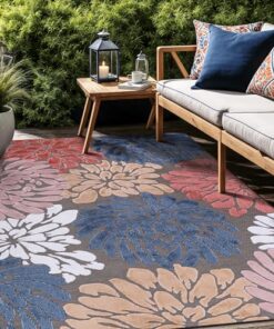LuuL Home Floral Indoor Outdoor Rugs 9x12 Large Area Rug for Living Room, Patio Decor, Kitchen, and Entryway Rug, Washable Stain Resistant Outside Carpet Brown 9 x 12