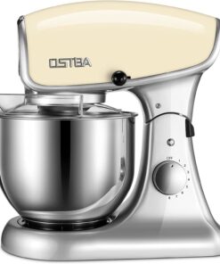 OSTBA Die-Cast Stand Mixer, 8 Speeds, 600W, 5.5Qt Tilt-Head, Stainless Steel Bowl, Dishwasher Safe, Dough Hook, Egg Whisk, Mixer Beater, Splash Guard, Almond Cream