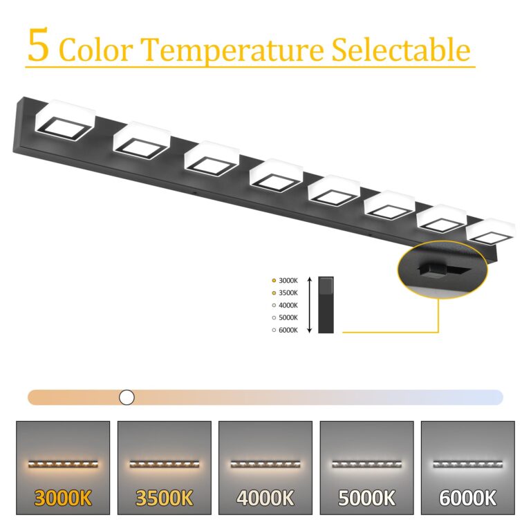 Ralbay 52inch Black Vanity Lights 8 Lights Dimmable 5 Color Temperature Acrylic Modern LED Bathroom Vanity Lighting Fixtures Matte Black - Image 7