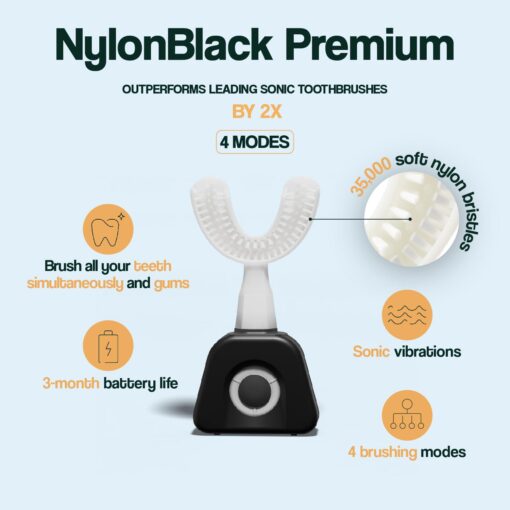 Y-Brush - Electric Toothbrush - Y-Shaped Brush - 3 Months Battery Life - NylonBlack Premium Pack - Image 7