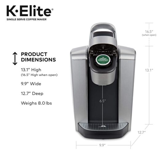 Keurig C K-Elite Maker, Single Serve K-Cup Pod Brewer, With Iced Coffee Capability, Brushed Silver Plus Extra Filter Included, 75oz - Image 7