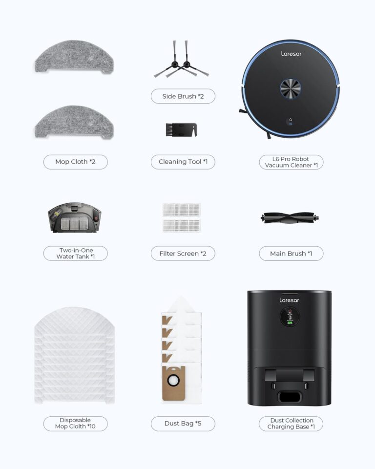 Laresar Robot Vacuum and Mop Combo, 3 in 1 Robotic Vacuum with 3.5L Self Emptying Station, Equipped with Lidar Navigation,Smart App Control, for Pet Hair/Floors/Carpets, L6 Pro, Black - Image 2
